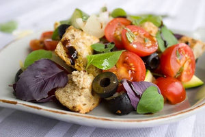 Tomatoes Bread Salad with Olives & Basil